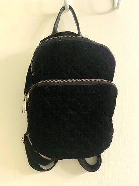 Black Quilted Velvet Mini Backpack - Women